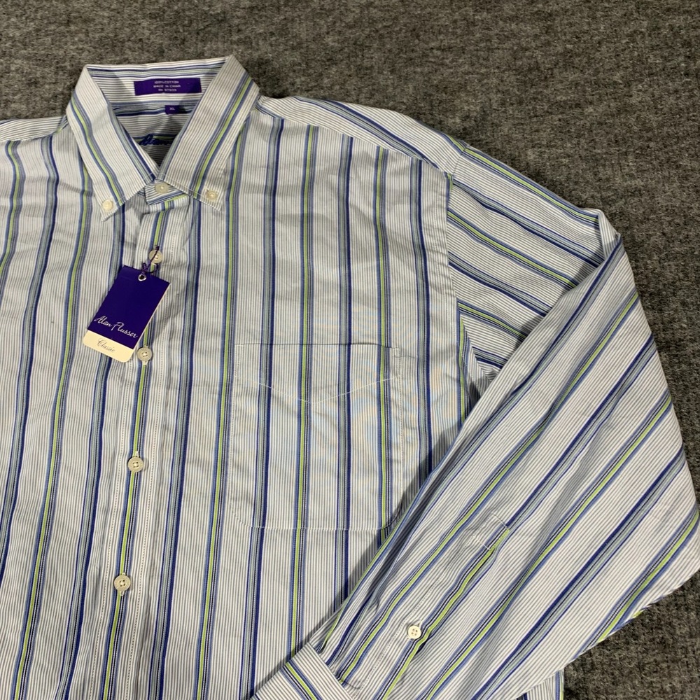 Alan Flusser Shirt Mens XL Blue Striped Cotton Button Down Long Sleeve Luxury - Picture 5 of 12